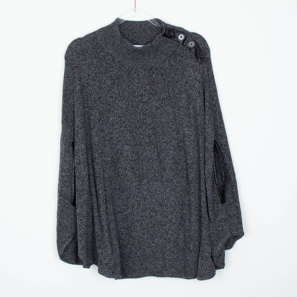 New York & Company Womens Mock Neck Poncho Sweater Size L/XL Leather Old Money